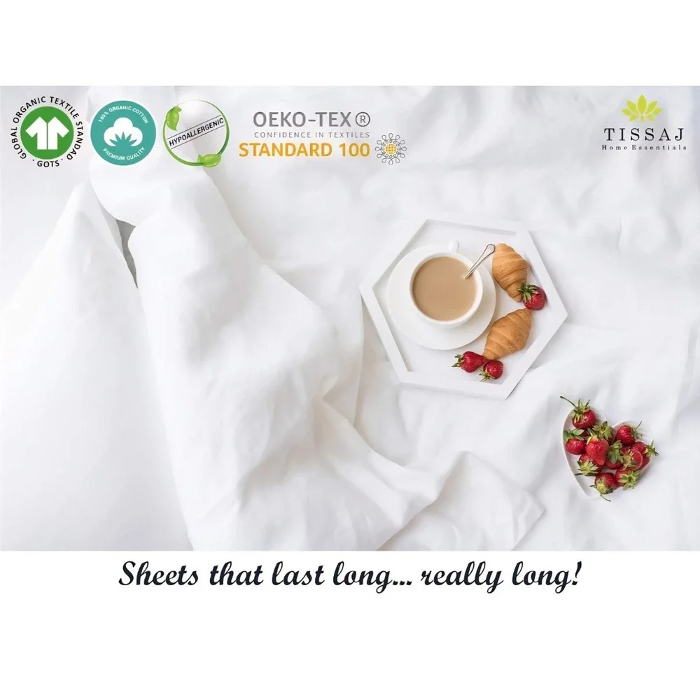 Tissaj Organic Cotton Sheets Twin Size, Smoke Gray Set Of 3